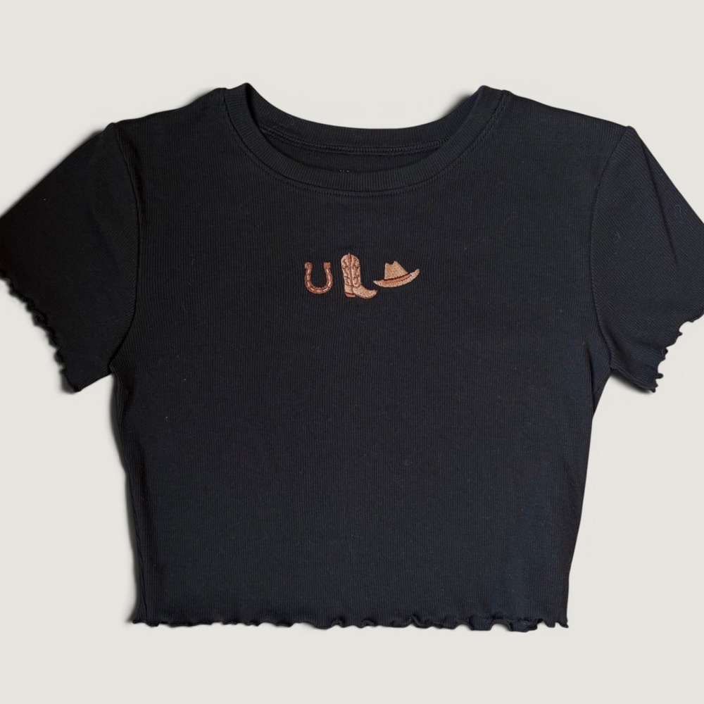 Western XS Cowgirl Baby Tee Crop Top with Lettuce Hem